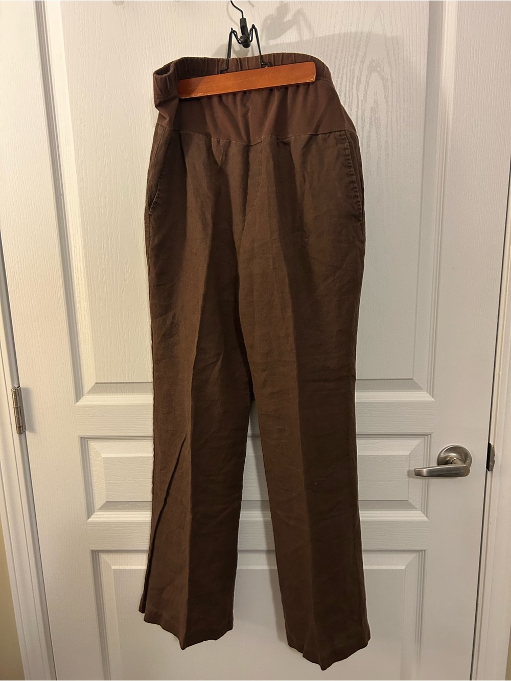 Maternity Brown High-Waist Wide Leg Pants tag has been removed.